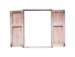 Openen wooden vintage window with frame isolated.