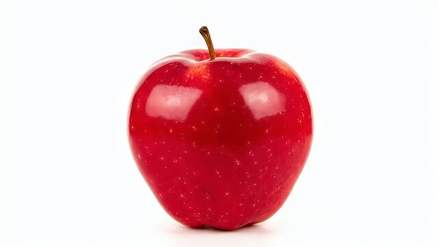 A single vibrant red apple stands out against a clean white background, showcasing its crisp texture and healthy appeal.