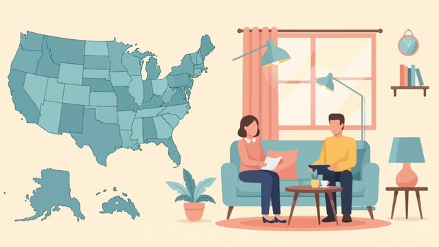 People discussing maps and data in a living room