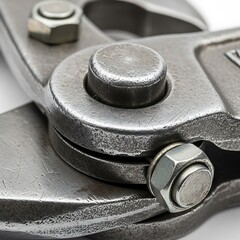 Obraz premium Detailed close-up view of a metal tool with bolts and textured surface