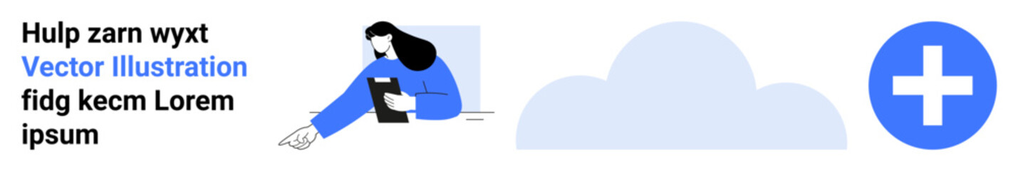 Fototapeta premium Cloud computing, data storage, digital services, technology solutions, online collaboration, information sharing. A person pointing towards a cloud and plus symbol. Cloud computing and data storage