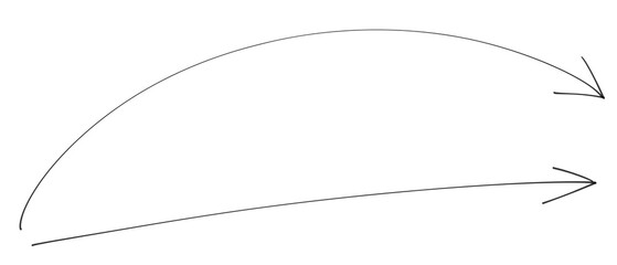 黒いペンで書かれた、おしゃれでかわいい手書きのカーブする矢印