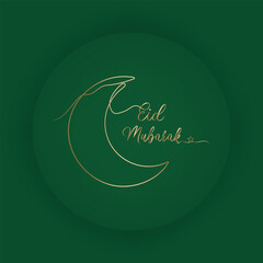 Minimalist Green Eid Mubarak Background with Gold Crescent Moon