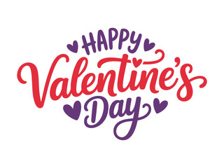 Happy Valentine&rsquo;s Day Hand Lettering with Hearts Romantic Love Typography Vector Illustration