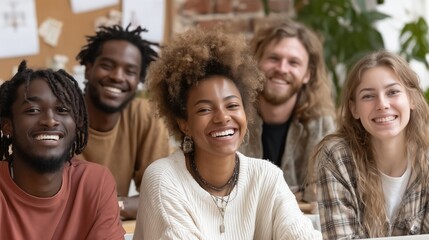 Diverse group of young students smiling, feeling happy and inclusive