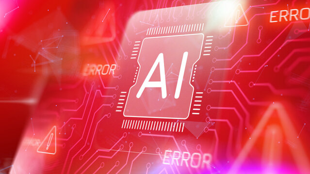 Red and white electronic image showing error message related to artificial intelligence