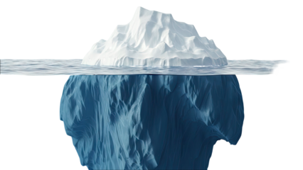 Iceberg with visible submerged portion over white background