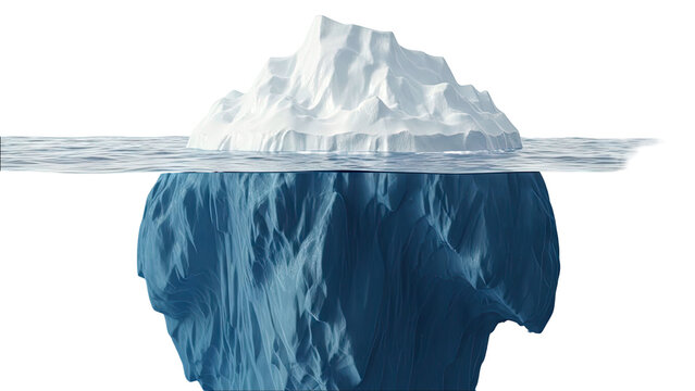 Iceberg with visible submerged portion over white background