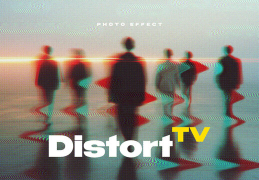 Distort TV Screen Photo Effect Mockup