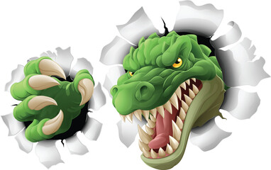 A crocodile, dinosaur or alligator lizard mean angry cartoon sports mascot © Christos Georghiou
