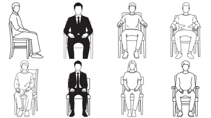 Diverse group of people sitting in chairs for professional office waiting room concepts and corporate customer service meeting management branding resources.