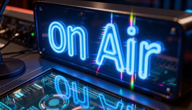 close up 3d glowing on air sign perfect for world radio day