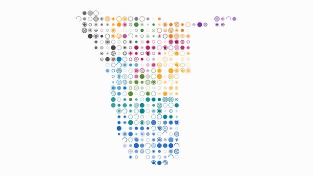Namibia map animation. Shape of the country with pulsating colored dots. Large size circle blocks. Digital style Namibia map on white background. Beautiful video.
