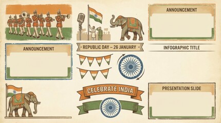 retro republic day india clipart set for themed visual design projects suitable for presentations infographics and announcement designs