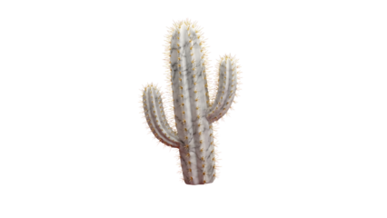 Stylized White Marble Cactus with Golden Spines Isolated on Transparent Background