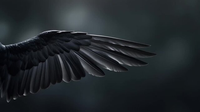 Abstract Animation of Black Raven Wings Flapping Against a Dark Background, Fantasy