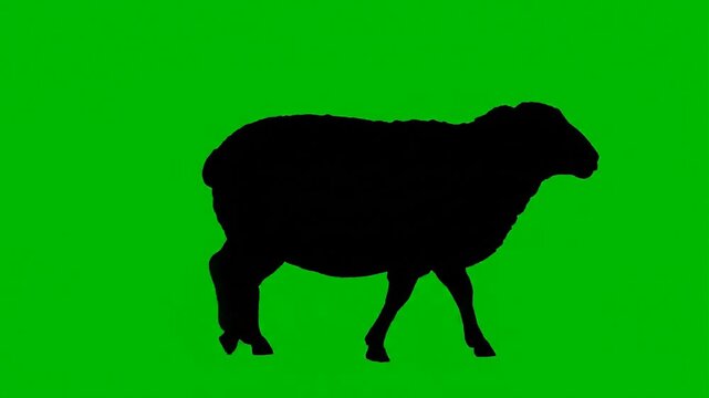 Black Sheep Silhouette Walking on Green Screen.