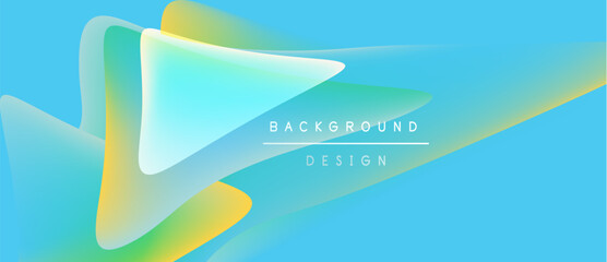 Abstract fluid shapes, vibrant colors blend. Blue dominates, yellow accents create dynamic visual effect. Modern design element.