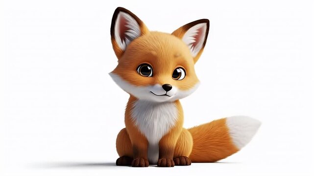 Cute Cartoon Fox Sitting on White Background Adorable Animated Character.