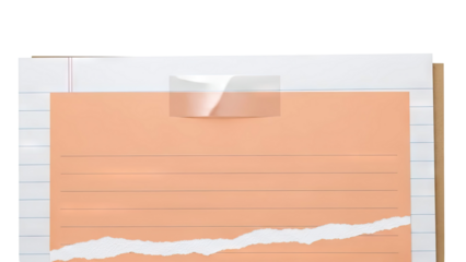 Peach lined paper with torn edge and tape