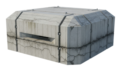 Concrete bunker structure military base model digital environment isolated on transparent background