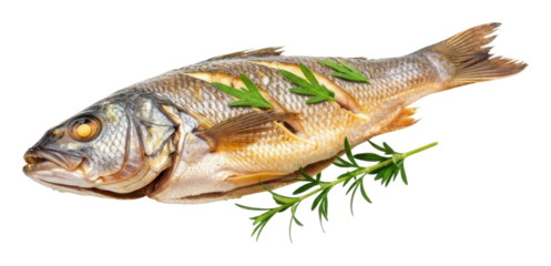 Cooking fresh fish with herbs kitchen food preparation home isolated on transparent background