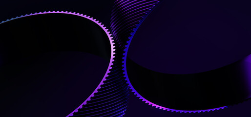  3D Abstract Technology Background with Neon Helios Gears on Dark Background