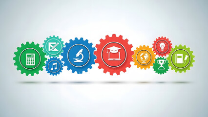 Education mechanism concept with gears and icons
