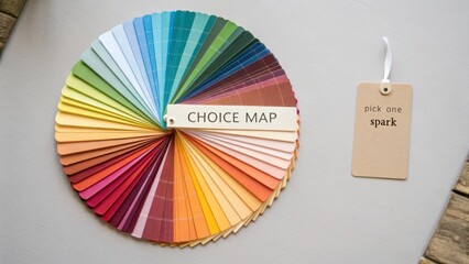 A circular fan of color swatches labeled Choice Map, fanned out in a spectrum of hues on a neutral surface.