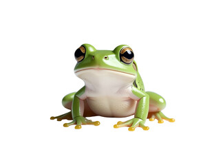 Obraz premium Green Frog Sitting on White Background.
