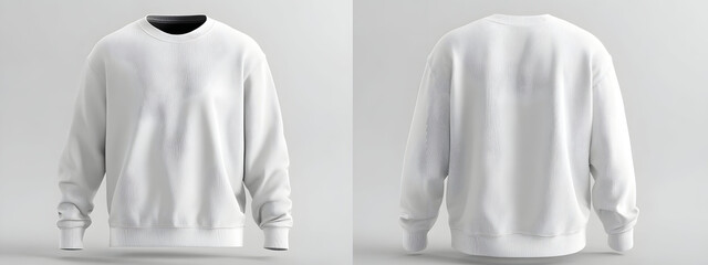 Clean White Crewneck Sweatshirt Mockup Displaying Both Front and Back Views, Ideal for Fashion and Product Presentation