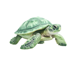 Green Sea Turtle Swimming Forward.