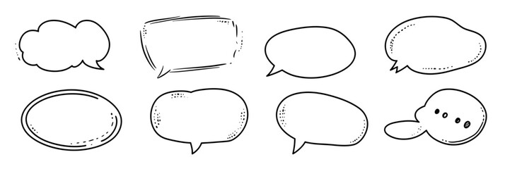 Fototapeta premium Set of hand drawn sketch speech bubbles and dialog balloons in comic doodle style with varied shapes and outlines for text quotes and communication design