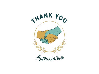 Thank You Appreciation With Hands Shaking And Laurel Wreath