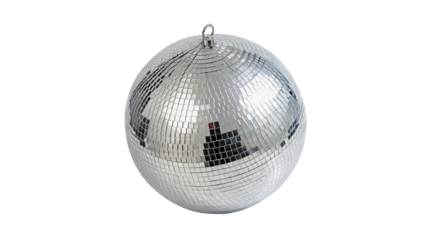 Bright disco ball has many small mirrors that reflect light in various directions isolated on transparent background
