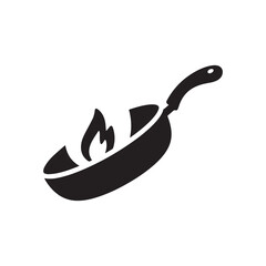 Hot Frying Pan On Fire Cartoon Vector Illustration Isolated On White Background.