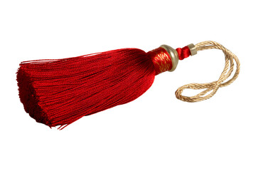 Red tassel charm with traditional Chinese knot and cord, isolated on transparent background