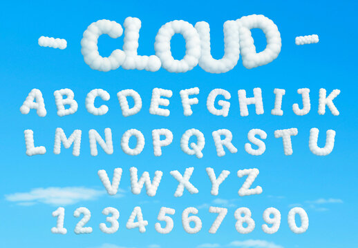 Cloud Alphabet Letters Numbers Sky Font Set