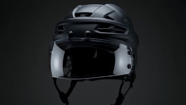 Professional Ice Hockey Helmet with Visor on Dark Background, Studio Shot, Sports Equipment.