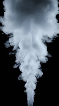 Puff of white smoke or steam on a black background, rising and expanding, creating an abstract and dynamic visual effect.