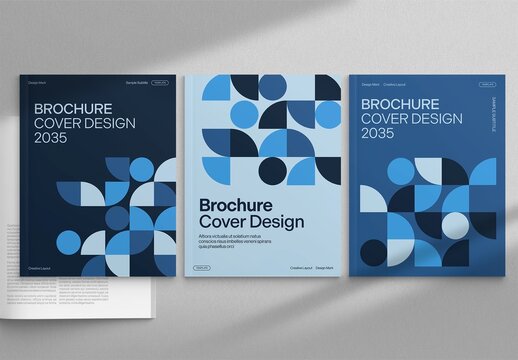 Brochure Cover Template ft. Blue Geometric Pattern for Company Profile, Annual Report & White Paper