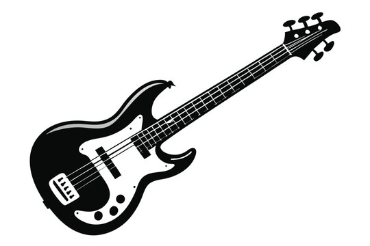 bass guitar silhouette line art vector illustration