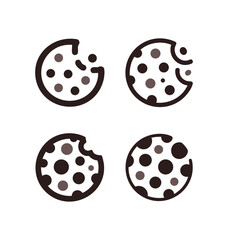 Set of cookie icon logos in flat vector style on a clean background, featuring bakery and dessert symbols ideal for food branding, packaging, menus, cafes, and modern graphic design templates