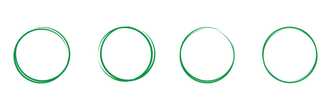 Hand drawn, pen draw green circle. Highlight green circle. Line art for marking text, number, note. vector illustration eps 10 .