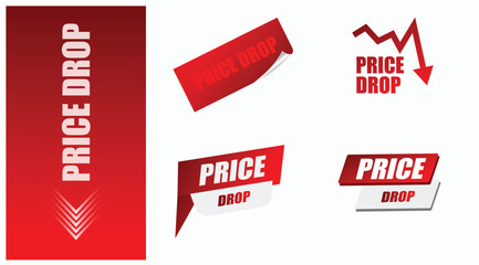 Set of Price Drop Stickers Vector Illustration for Discounts, Sales, Promotions Branding