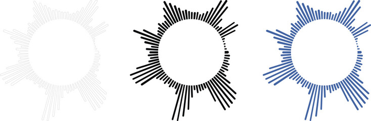 Sound waves collection. High frequency radio wave. Music equalizer. Interference voice recording. Sound wave set. Sound waves, Equalizer, Audio waves, Radio signal. Podcast Equalizer templat