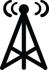 Signal tower icon Black and white vector illustration of an abstract symbol featuring a business woman silhouette and a camera tripod icon as a 3d drawing