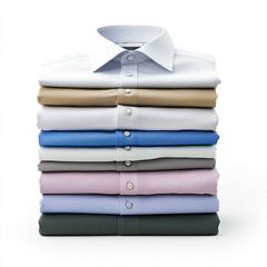 shirts folded and stacked on a white background.