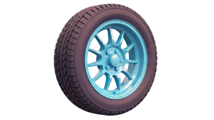 Car Tire with Blue Alloy Wheel