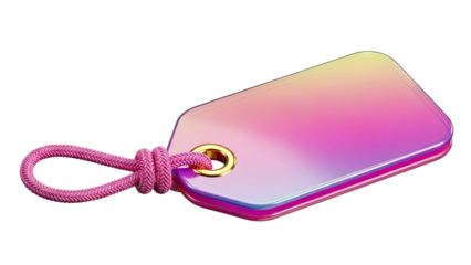 Holographic Tag with Pink Rope and Gold Grommet